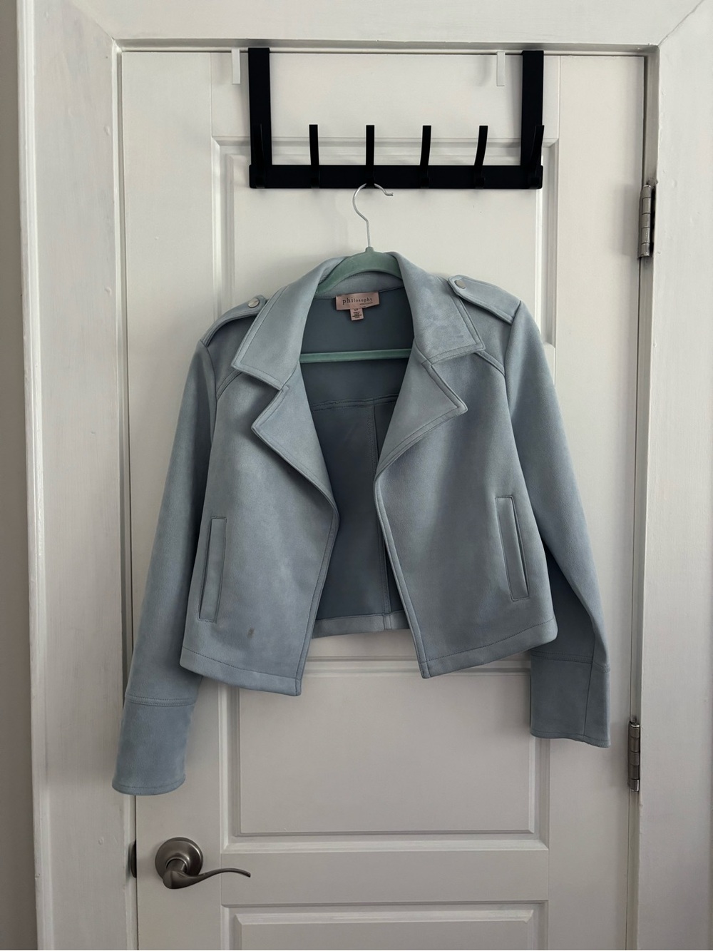 Philosophy Light Blue Faux Suede Moto Jacket